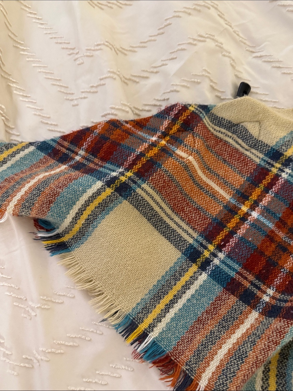 Plaid Toggle Poncho in Rust, Teal & Cream - Picture 8 of 14